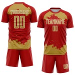 Maglia da calcio personalizzata con stampa sublimatica di frammenti di arte astratta antica, oro e bianco rosso Maglia da calcio personalizzata con stampa sublimatica di frammenti di arte astratta antica, oro e bianco rosso
