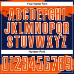 Maglia da calcio Fragment personalizzata arancione-bianca con motivo astratto blu navy, stampata a sublimazione Maglia da calcio Fragment personalizzata arancione-bianca con motivo astratto blu navy, stampata a sublimazione