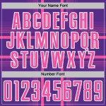 Maglia da calcio personalizzata con linee viola e stampa sublimatica rosa-bianca Maglia da calcio personalizzata con linee viola e stampa sublimatica rosa-bianca