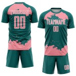 Maglia da calcio personalizzata con stampa a sublimazione di medie dimensioni, motivo astratto, rosa e bianco, frammento verde acqua Maglia da calcio personalizzata con stampa a sublimazione di medie dimensioni, motivo astratto, rosa e bianco, frammento verde acqua