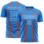 Maglia da calcio personalizzata con linee di sublimazione blu polvere arancione e bianco Maglia da calcio personalizzata con linee di sublimazione blu polvere arancione e bianco