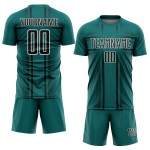 Maglia da calcio personalizzata con linee di sublimazione uniformi nero-bianco verde acqua