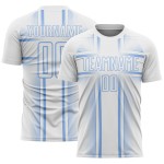 Maglia da calcio bianca con linee azzurre personalizzate con stampa a sublimazione Maglia da calcio bianca con linee azzurre personalizzate con stampa a sublimazione