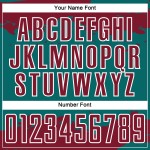 Maglia personalizzata uniforme con frammento di arte calcistica astratta color cremisi-bianco-verde acqua Maglia personalizzata uniforme con frammento di arte calcistica astratta color cremisi-bianco-verde acqua