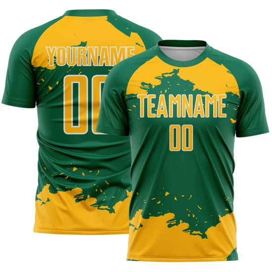 Maglia da calcio Kelly oro-bianca personalizzata Green Art con frammento astratto e stampa a sublimazione