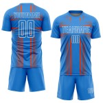 Maglia da calcio personalizzata con linee di sublimazione blu polvere arancione e bianco Maglia da calcio personalizzata con linee di sublimazione blu polvere arancione e bianco