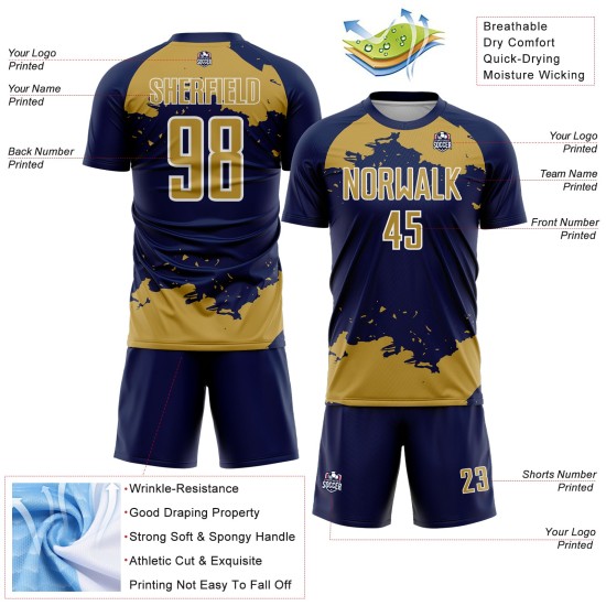 Frammento di maglia astratta Old Navy, uniforme da calcio personalizzata, oro e bianco, stampata a sublimazione Frammento di maglia astratta Old Navy, uniforme da calcio personalizzata, oro e bianco, stampata a sublimazione