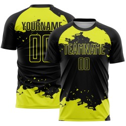 Frammento di maglia gialla con stampa sublimatica uniforme nera, arte astratta al neon personalizzata da calcio