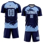 Maglia da calcio blu navy-bianca personalizzata con frammento di sublimazione, arte uniforme Maglia da calcio blu navy-bianca personalizzata con frammento di sublimazione, arte uniforme