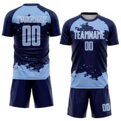 Maglia da calcio blu navy-bianca personalizzata con frammento di sublimazione, arte uniforme Maglia da calcio blu navy-bianca personalizzata con frammento di sublimazione, arte uniforme
