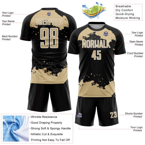Maglia astratta da calcio, frammento, nero, oro e bianco, sublimazione, uniforme, arte di Las Vegas personalizzata Maglia astratta da calcio, frammento, nero, oro e bianco, sublimazione, uniforme, arte di Las Vegas personalizzata