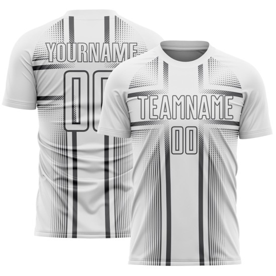Maglia da calcio personalizzata con stampa sublimatica, uniforme in acciaio, bianca e grigia Maglia da calcio personalizzata con stampa sublimatica, uniforme in acciaio, bianca e grigia