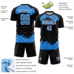 Maglia da calcio Frammento in polvere per sublimazione, blu-bianca, arte personalizzata, astratta nera Maglia da calcio Frammento in polvere per sublimazione, blu-bianca, arte personalizzata, astratta nera