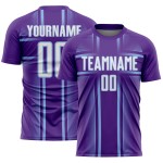 Maglia da calcio personalizzata con stampa sublimatica blu e viola, divisa da calcio bianca e chiara Maglia da calcio personalizzata con stampa sublimatica blu e viola, divisa da calcio bianca e chiara