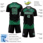 Maglia da calcio Kelly Uniform Black Abstract personalizzata con stampa a sublimazione, frammento verde-bianco Maglia da calcio Kelly Uniform Black Abstract personalizzata con stampa a sublimazione, frammento verde-bianco