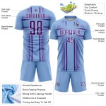 Maglia da calcio blu chiaro con stampa sublimatica viola-bianca, uniforme personalizzata Maglia da calcio blu chiaro con stampa sublimatica viola-bianca, uniforme personalizzata