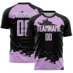 Maglia da calcio personalizzata con frammento di uniforme, stampata a sublimazione, nera, viola e bianca, astratta Maglia da calcio personalizzata con frammento di uniforme, stampata a sublimazione, nera, viola e bianca, astratta