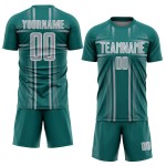 Maglia da calcio con linee uniformi, colore grigio-verde acqua e bianco, stampata a sublimazione personalizzata Maglia da calcio con linee uniformi, colore grigio-verde acqua e bianco, stampata a sublimazione personalizzata