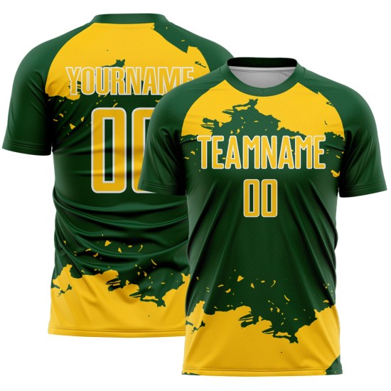 Frammento d'arte uniforme verde Maglia astratta giallo-bianca personalizzata stampata a sublimazione da calcio Frammento d'arte uniforme verde Maglia astratta giallo-bianca personalizzata stampata a sublimazione da calcio