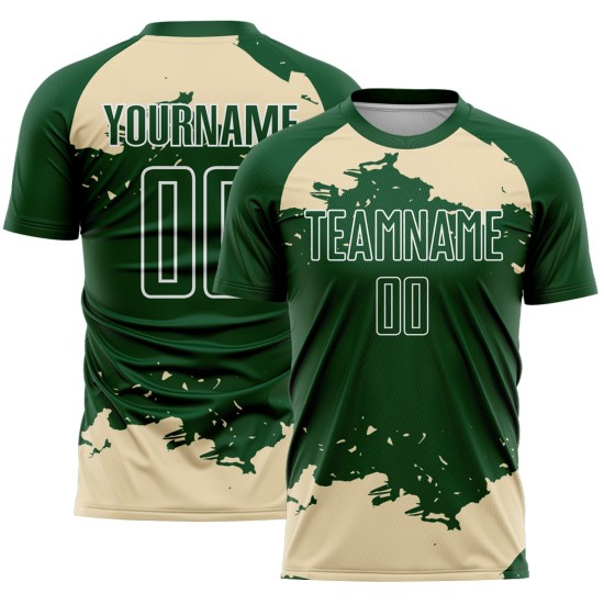 Maglia da calcio personalizzata con frammento astratto, uniforme, arte verde crema-bianco Maglia da calcio personalizzata con frammento astratto, uniforme, arte verde crema-bianco