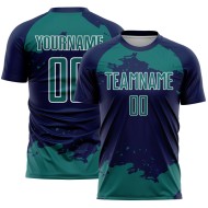 Frammento di sublimazione astratta personalizzata maglia blu navy uniforme da calcio arte verde acqua-bianco