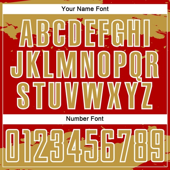 Maglia da calcio personalizzata con stampa sublimatica di frammenti di arte astratta antica, oro e bianco rosso Maglia da calcio personalizzata con stampa sublimatica di frammenti di arte astratta antica, oro e bianco rosso