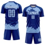 Maglia da calcio uniforme astratta leggera, stampata a sublimazione, frammento artistico blu-bianco personalizzato Maglia da calcio uniforme astratta leggera, stampata a sublimazione, frammento artistico blu-bianco personalizzato