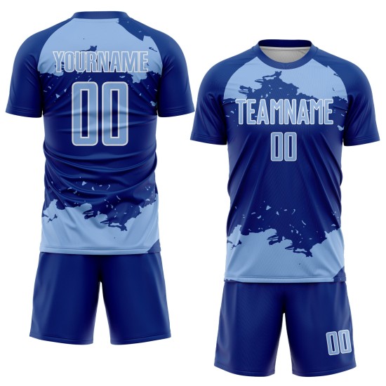Maglia da calcio uniforme astratta leggera, stampata a sublimazione, frammento artistico blu-bianco personalizzato Maglia da calcio uniforme astratta leggera, stampata a sublimazione, frammento artistico blu-bianco personalizzato