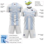 Maglia da calcio bianca con linee azzurre personalizzate con stampa a sublimazione Maglia da calcio bianca con linee azzurre personalizzate con stampa a sublimazione