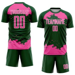 Maglia da calcio personalizzata con stampa a sublimazione astratta, verde, rosa e bianco, frammento uniforme Maglia da calcio personalizzata con stampa a sublimazione astratta, verde, rosa e bianco, frammento uniforme