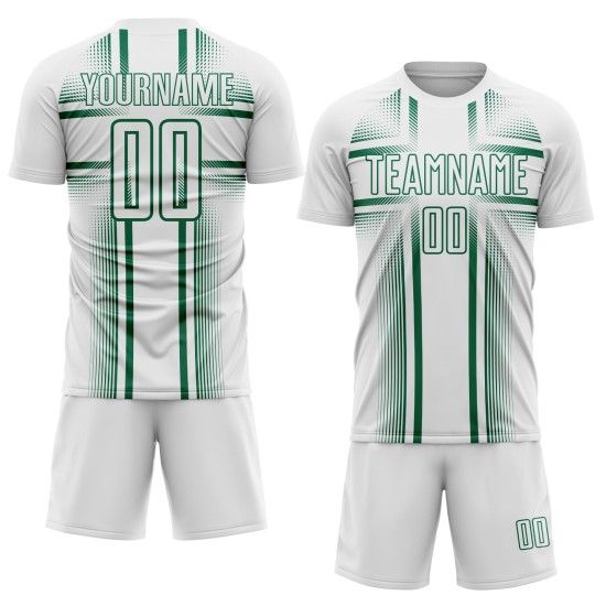Maglia da calcio verde uniforme bianca con linee sublimatiche Kelly Custom Maglia da calcio verde uniforme bianca con linee sublimatiche Kelly Custom