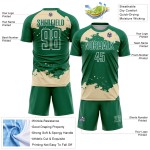 Maglia da calcio Kelly personalizzata con frammento d'arte astratta verde e crema, stampata a sublimazione Maglia da calcio Kelly personalizzata con frammento d'arte astratta verde e crema, stampata a sublimazione