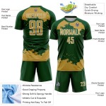 Frammento di maglia da calcio, uniforme verde, arte astratta oro-bianco, stampa a sublimazione personalizzata Frammento di maglia da calcio, uniforme verde, arte astratta oro-bianco, stampa a sublimazione personalizzata