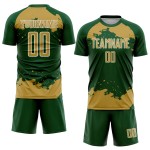 Frammento di maglia da calcio, uniforme verde, arte astratta oro-bianco, stampa a sublimazione personalizzata Frammento di maglia da calcio, uniforme verde, arte astratta oro-bianco, stampa a sublimazione personalizzata