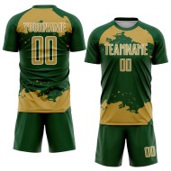 Frammento di maglia da calcio, uniforme verde, arte astratta oro-bianco, stampa a sublimazione personalizzata Frammento di maglia da calcio, uniforme verde, arte astratta oro-bianco, stampa a sublimazione personalizzata