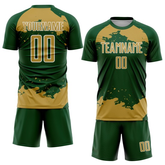 Frammento di maglia da calcio, uniforme verde, arte astratta oro-bianco, stampa a sublimazione personalizzata Frammento di maglia da calcio, uniforme verde, arte astratta oro-bianco, stampa a sublimazione personalizzata