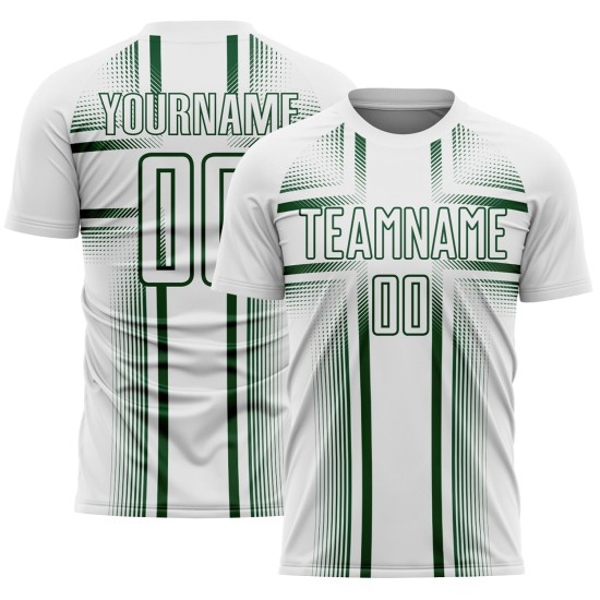 Maglia da calcio personalizzata, uniforme bianca, stampa a sublimazione, linee verdi Maglia da calcio personalizzata, uniforme bianca, stampa a sublimazione, linee verdi
