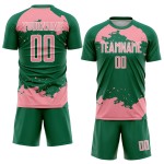 Maglia verde personalizzata Kelly, frammento artistico, stampa astratta rosa-bianca, sublimazione, calcio medio Maglia verde personalizzata Kelly, frammento artistico, stampa astratta rosa-bianca, sublimazione, calcio medio