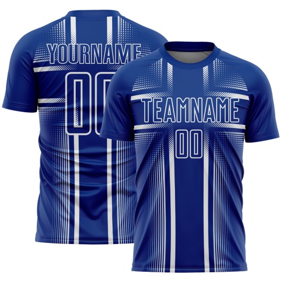 Maglia da calcio uniforme Royal Lines Sublimazione bianca personalizzata Maglia da calcio uniforme Royal Lines Sublimazione bianca personalizzata