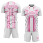 Maglia da calcio con stampa a sublimazione uniforme, linee personalizzate bianche e rosa Maglia da calcio con stampa a sublimazione uniforme, linee personalizzate bianche e rosa