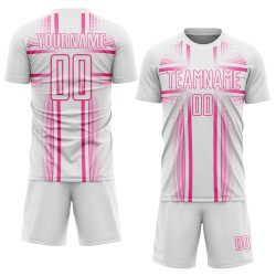 Maglia da calcio con stampa a sublimazione uniforme, linee personalizzate bianche e rosa Maglia da calcio con stampa a sublimazione uniforme, linee personalizzate bianche e rosa