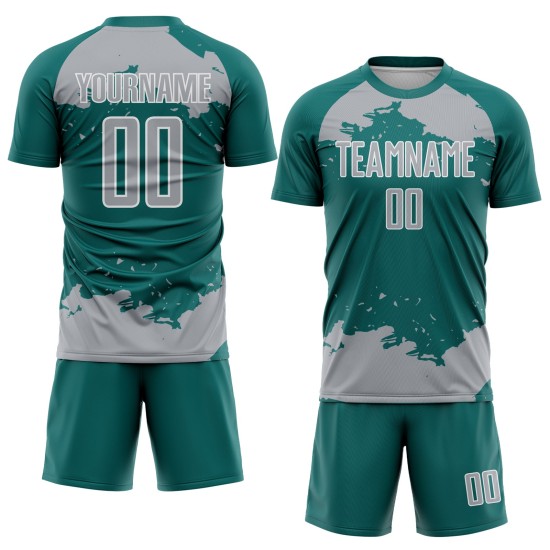 Maglia da calcio personalizzata con sublimazione, frammento di uniforme grigio-bianca, arte astratta Maglia da calcio personalizzata con sublimazione, frammento di uniforme grigio-bianca, arte astratta