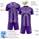 Maglia da calcio bianca e viola con linee uniformi stampate a sublimazione Maglia da calcio bianca e viola con linee uniformi stampate a sublimazione