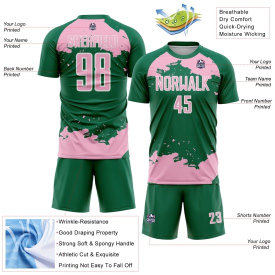 Frammento uniforme sublimazione maglia verde rosa-bianca arte astratta personalizzata calcio Kelly Light Frammento uniforme sublimazione maglia verde rosa-bianca arte astratta personalizzata calcio Kelly Light