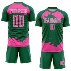 Maglia da calcio Kelly uniforme con stampa astratta, stampata a sublimazione, colore rosa-bianco, frammento verde personalizzato Maglia da calcio Kelly uniforme con stampa astratta, stampata a sublimazione, colore rosa-bianco, frammento verde personalizzato