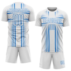 Maglia da calcio personalizzata con stampa sublimatica blu polvere e linee bianche Maglia da calcio personalizzata con stampa sublimatica blu polvere e linee bianche