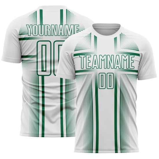 Maglia da calcio verde uniforme bianca con linee sublimatiche Kelly Custom Maglia da calcio verde uniforme bianca con linee sublimatiche Kelly Custom