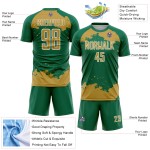 Maglia da calcio Kelly Soccer, vecchia uniforme con stampa a sublimazione, personalizzata con frammenti astratti, verde oro e bianco