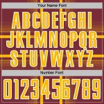 Maglia personalizzata da calcio con stampa sublimatica bordeaux e oro-bianco Maglia personalizzata da calcio con stampa sublimatica bordeaux e oro-bianco