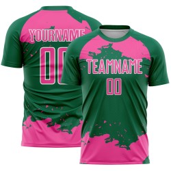 Maglia da calcio Kelly uniforme con stampa astratta, stampata a sublimazione, colore rosa-bianco, frammento verde personalizzato